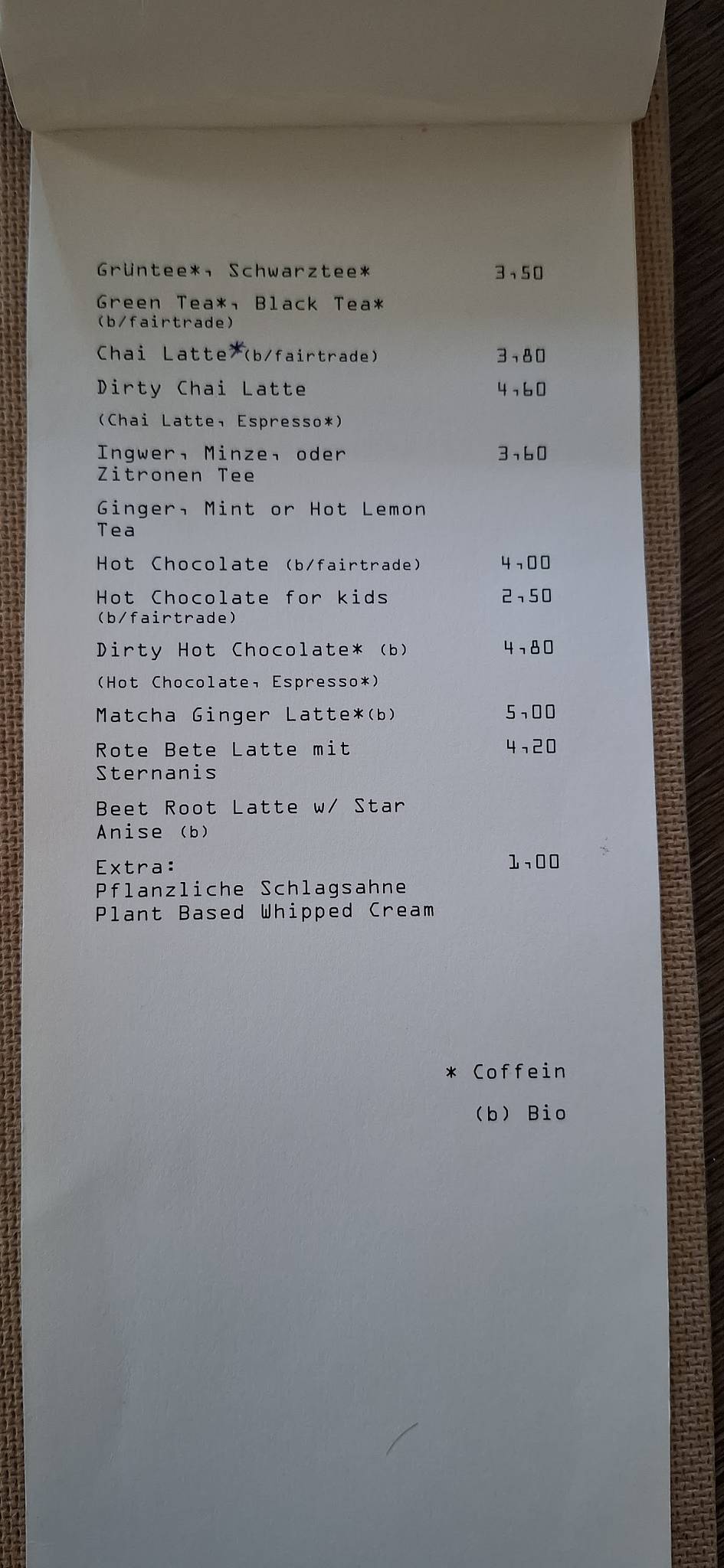 Menu de Vux
