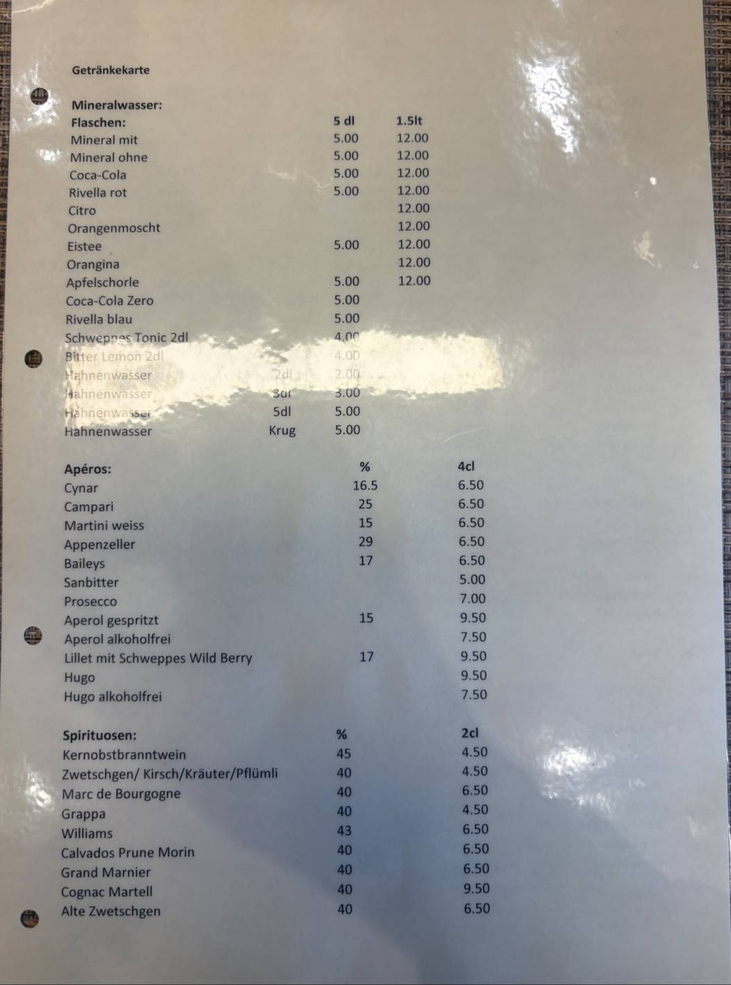 Menu di Edith Kurmann, Restaurant Waldegg 
