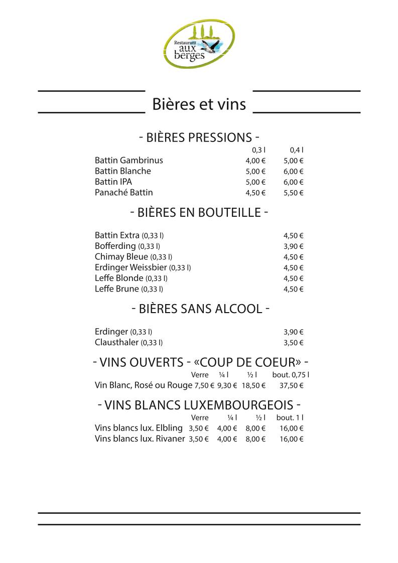 Menu de Restaurant aux Berges (PIDAL)