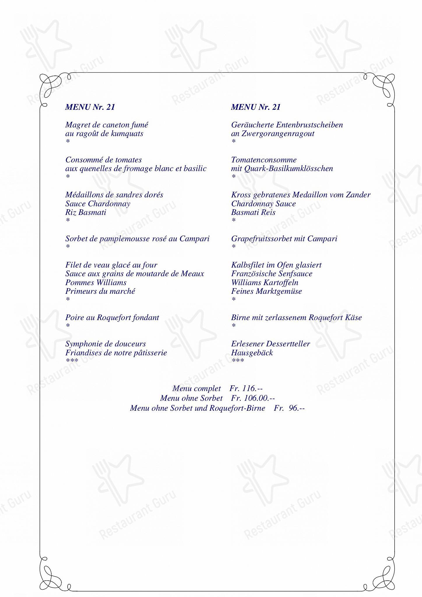 Menu di Romantik Hotel Beau - Rivage Weggis - Lunch Menu