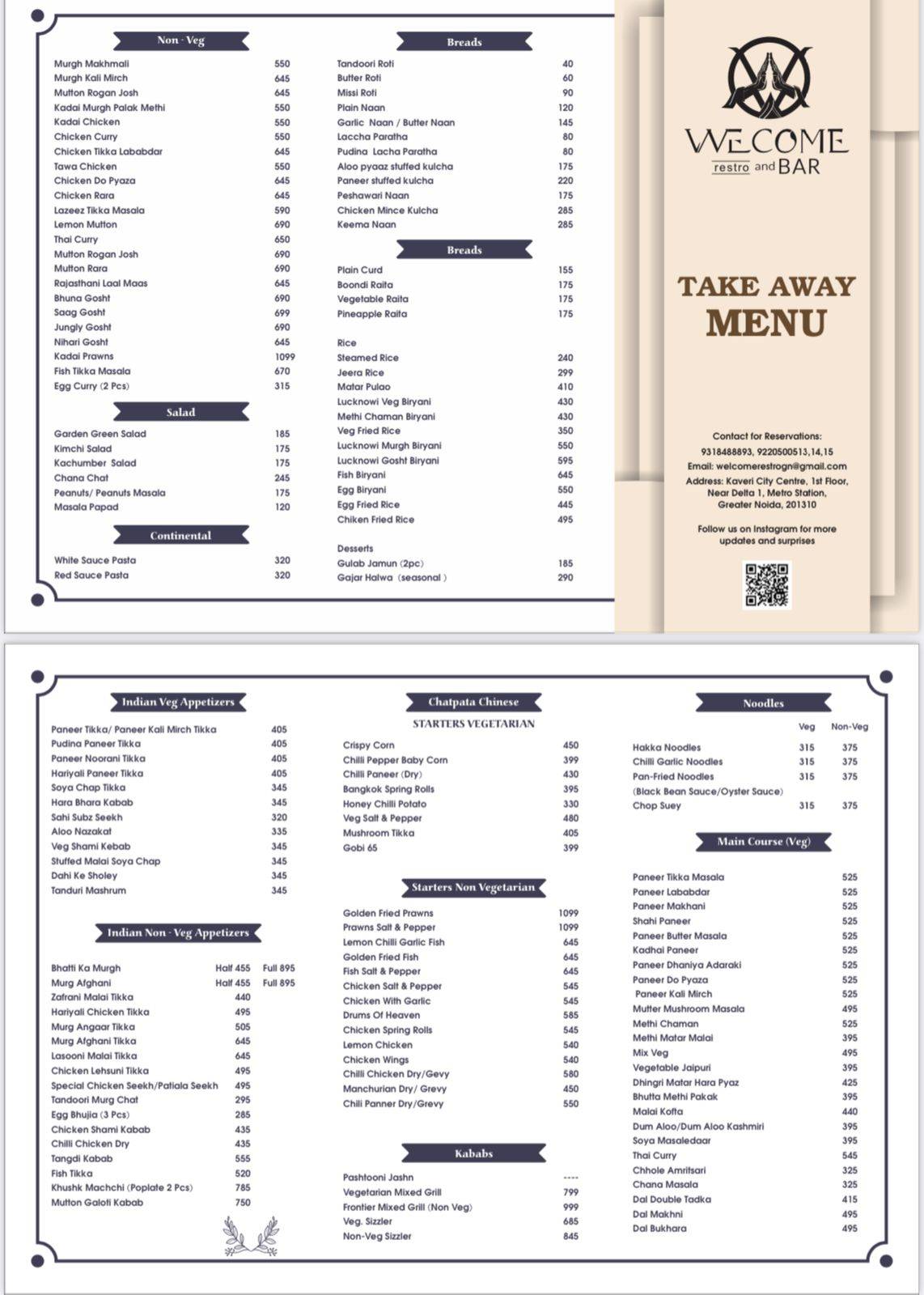 Welcome Restro & BAR menu