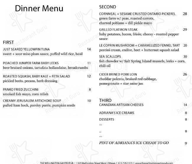 Menu de Wellington Gastropub