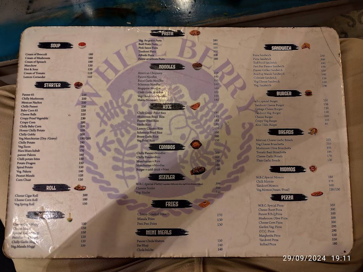 White berry cafe menu