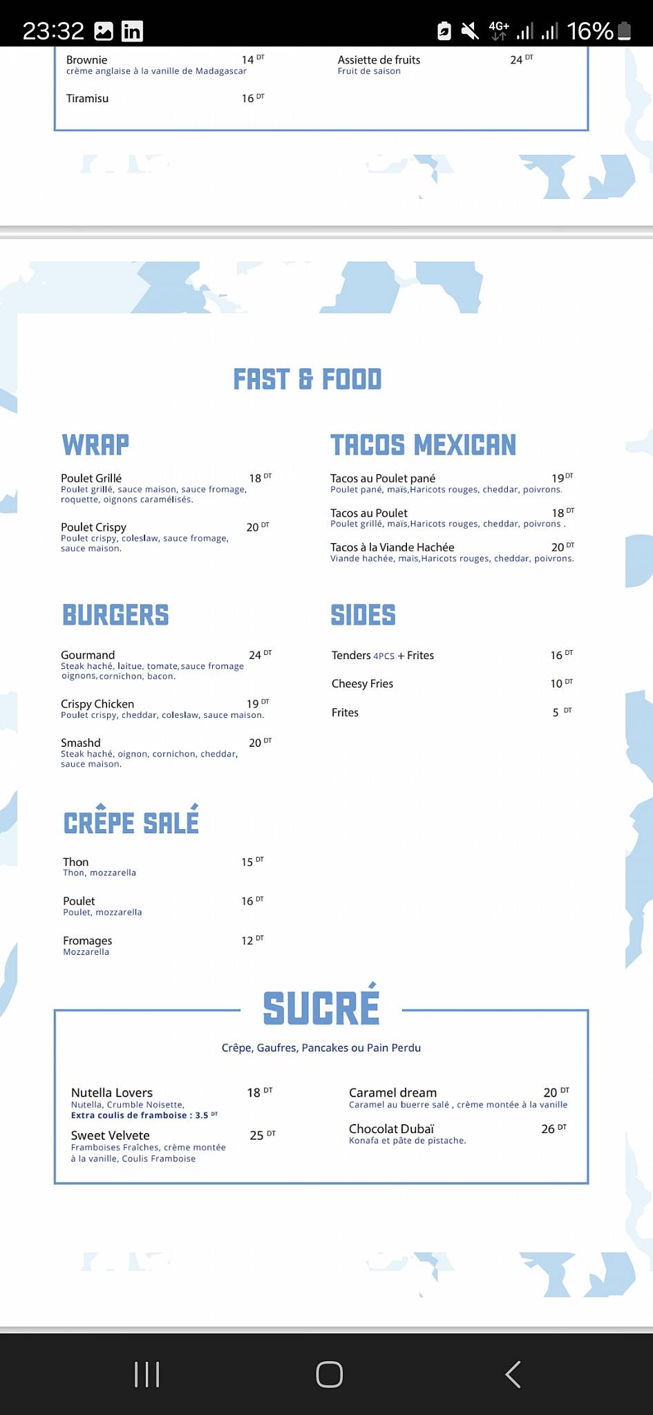 Menu de White Sidi bousaïd