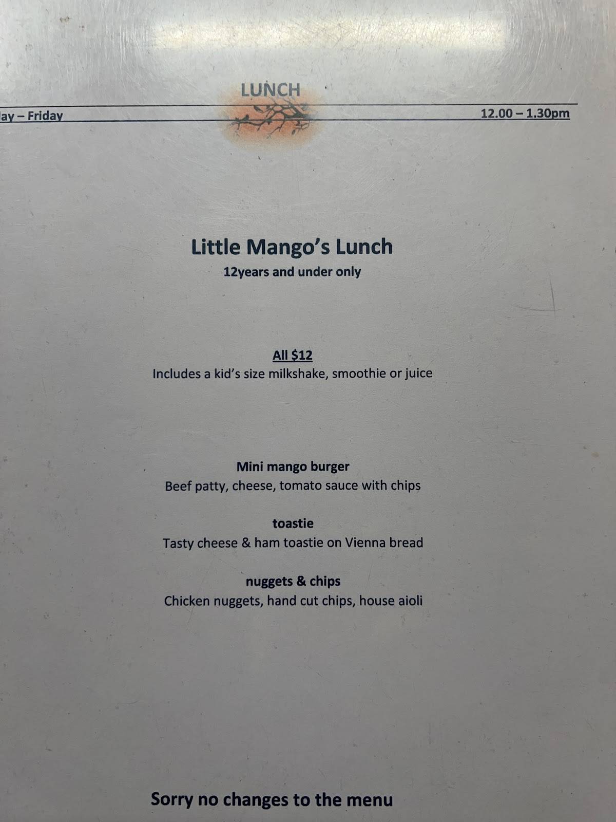 Menu at Wild Mango Cafe, Kununurra