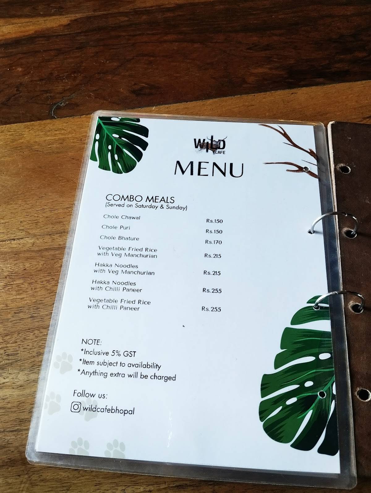 Wild cafe menu