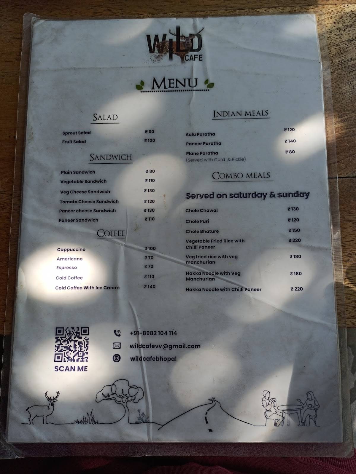 Menu at Wild cafe, Bhopal