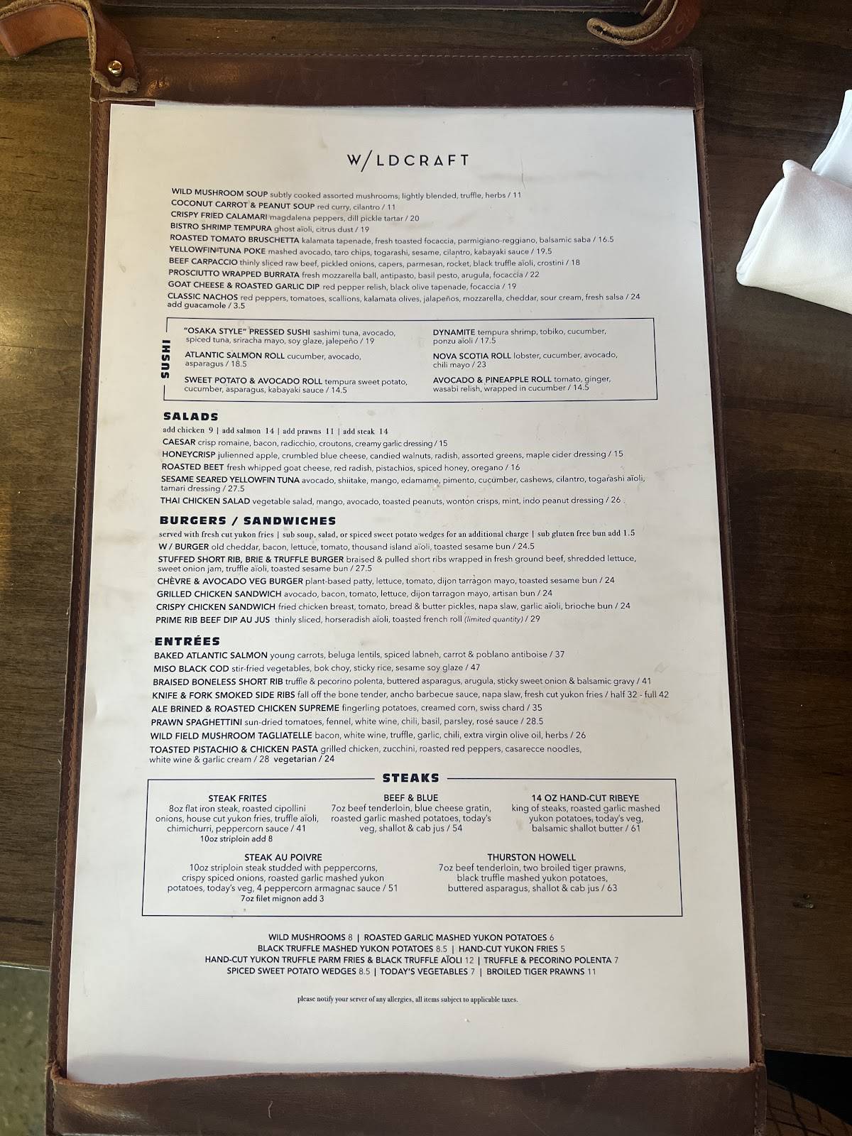 Menu de Wildcraft Grill + Long Bar