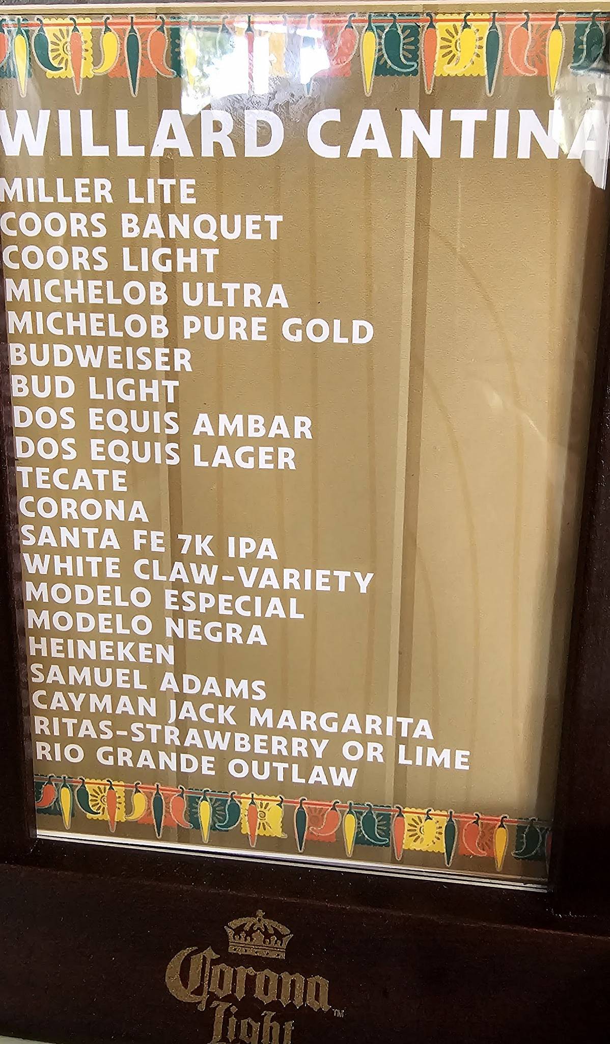 Menu at Willard Cantina & Cafe, Willard