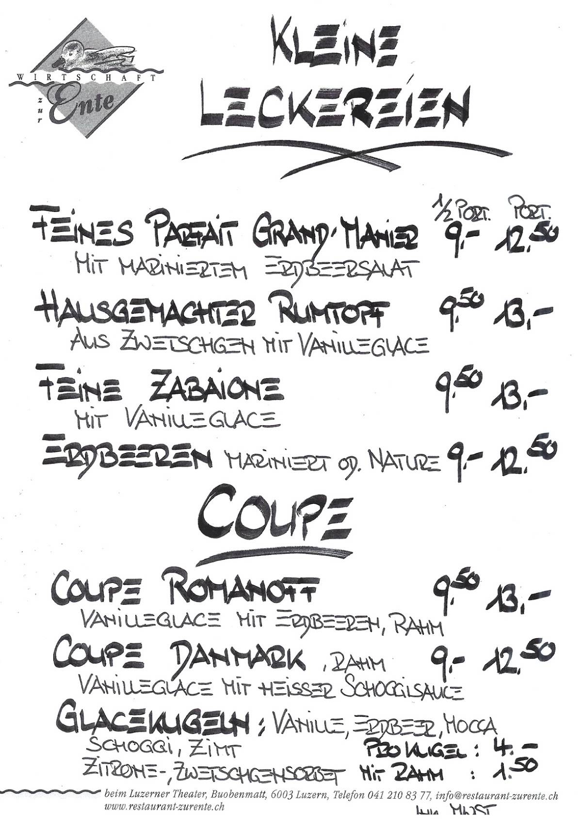 Menu di Wirtschaft zur Ente 