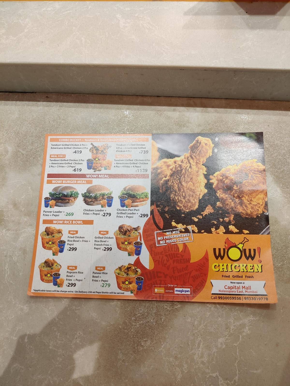 Wow Chicken menu