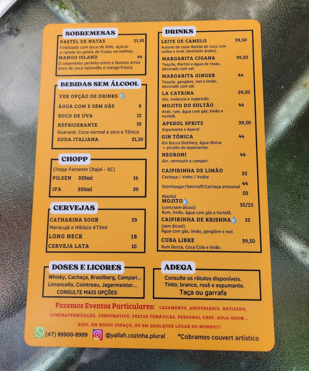 Yallah - Cozinha Plural cardápio