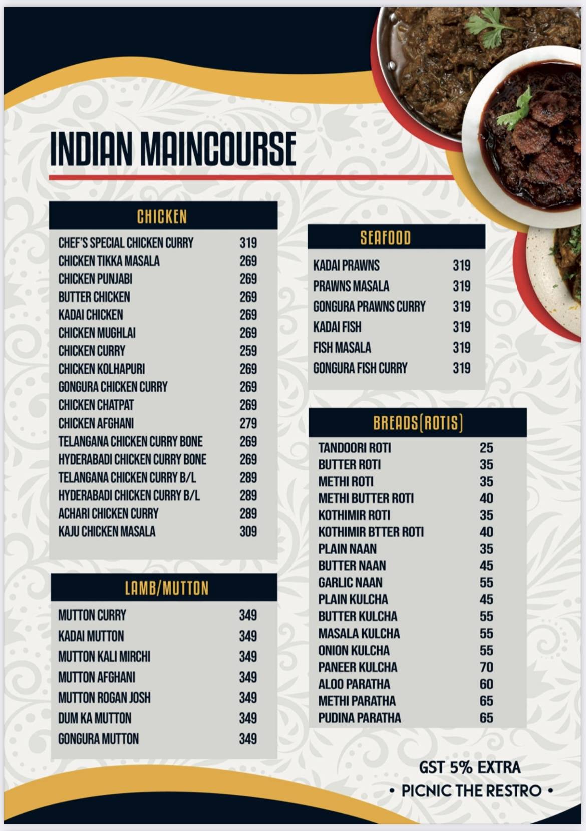 Menu at PICNIC THE RESTRO (Family Restaurant), Secunderabad
