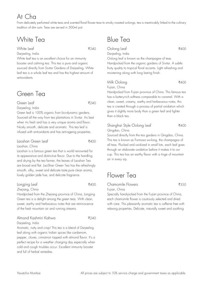 Yauatcha Mumbai menu