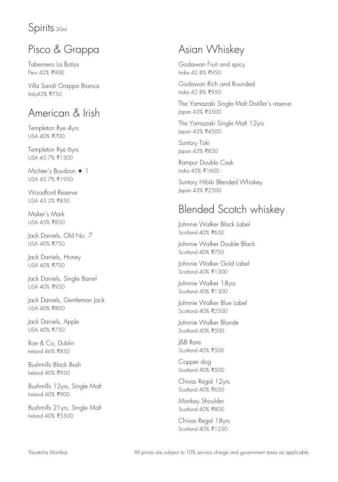 Yauatcha Mumbai menu