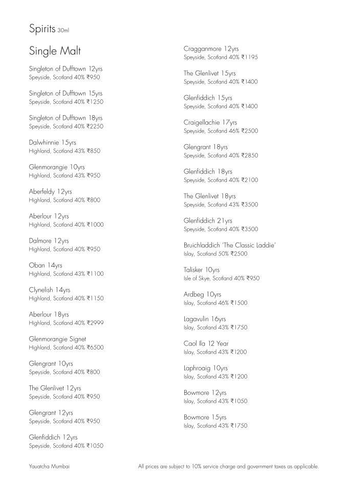 Yauatcha Mumbai menu