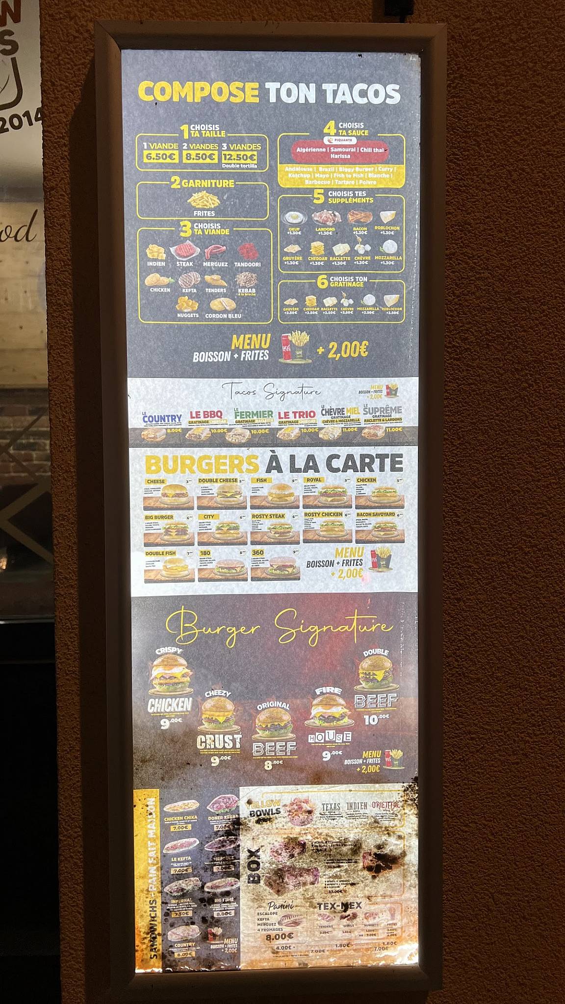 Menu de Yellow tacos