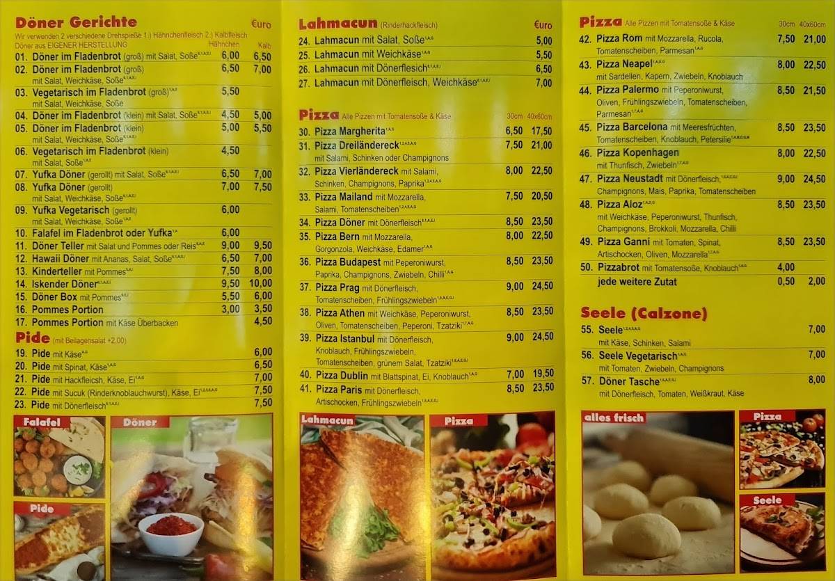 Speisekarte von Yener Döner Kebap & Pizza, Neustadt an der Weinstraße