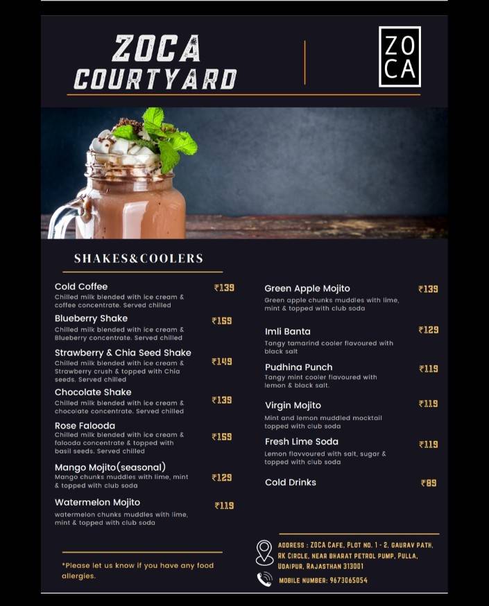 ZOCA Cafe menu