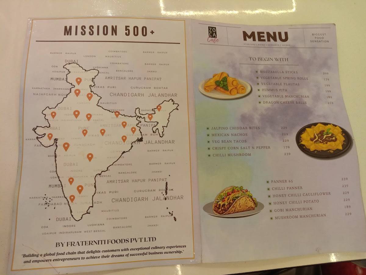 ZOCA Cafe and Restaurant menu