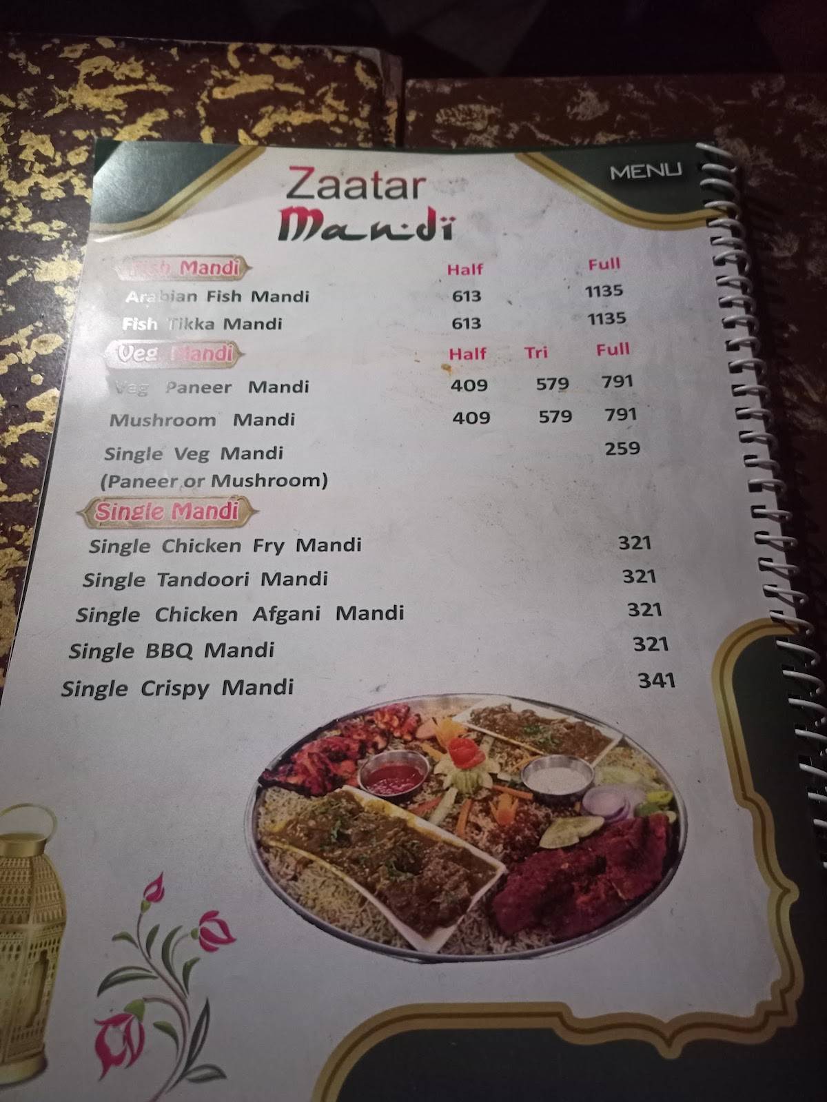 Zaatar Arabian Mandi Restaurant menu