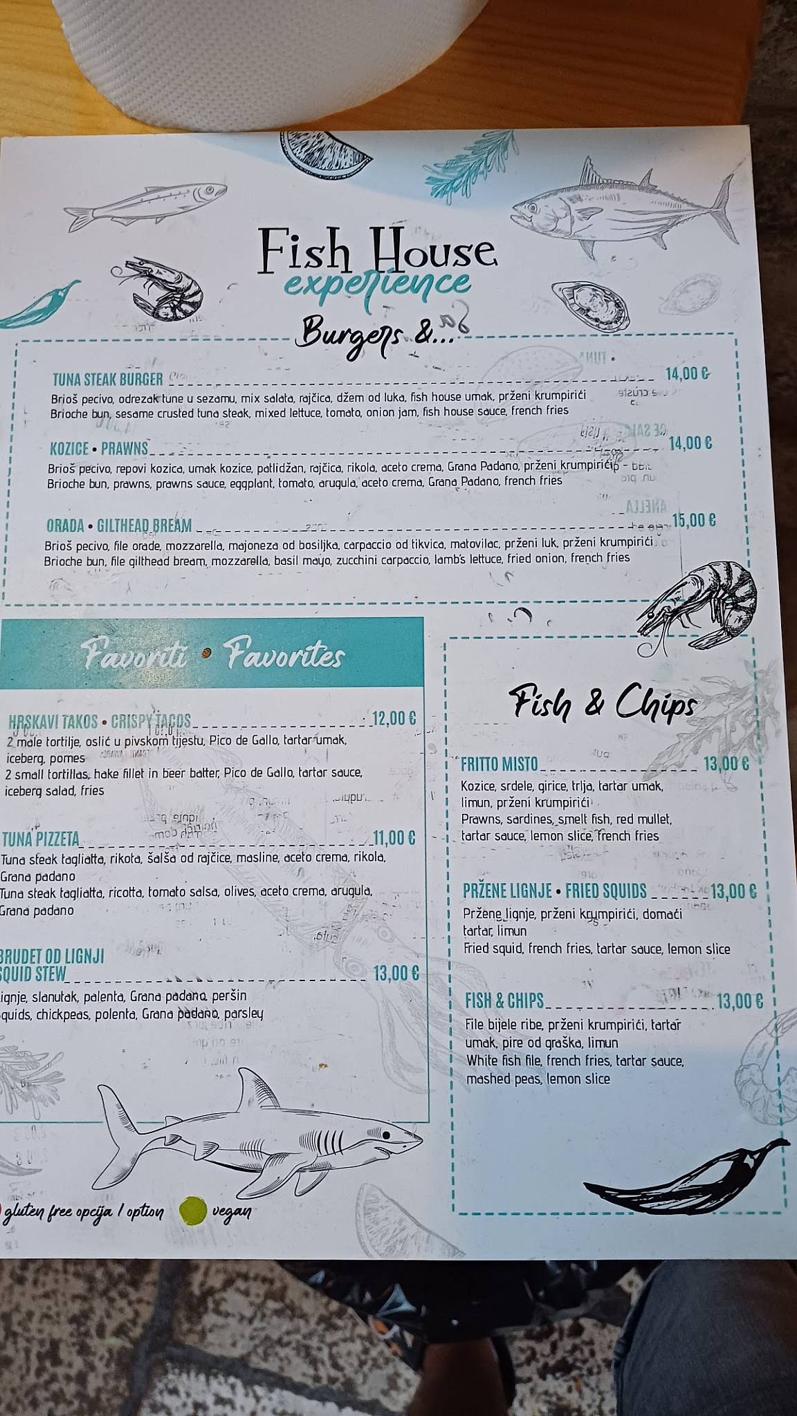 Menu di Fish House Zadar 
