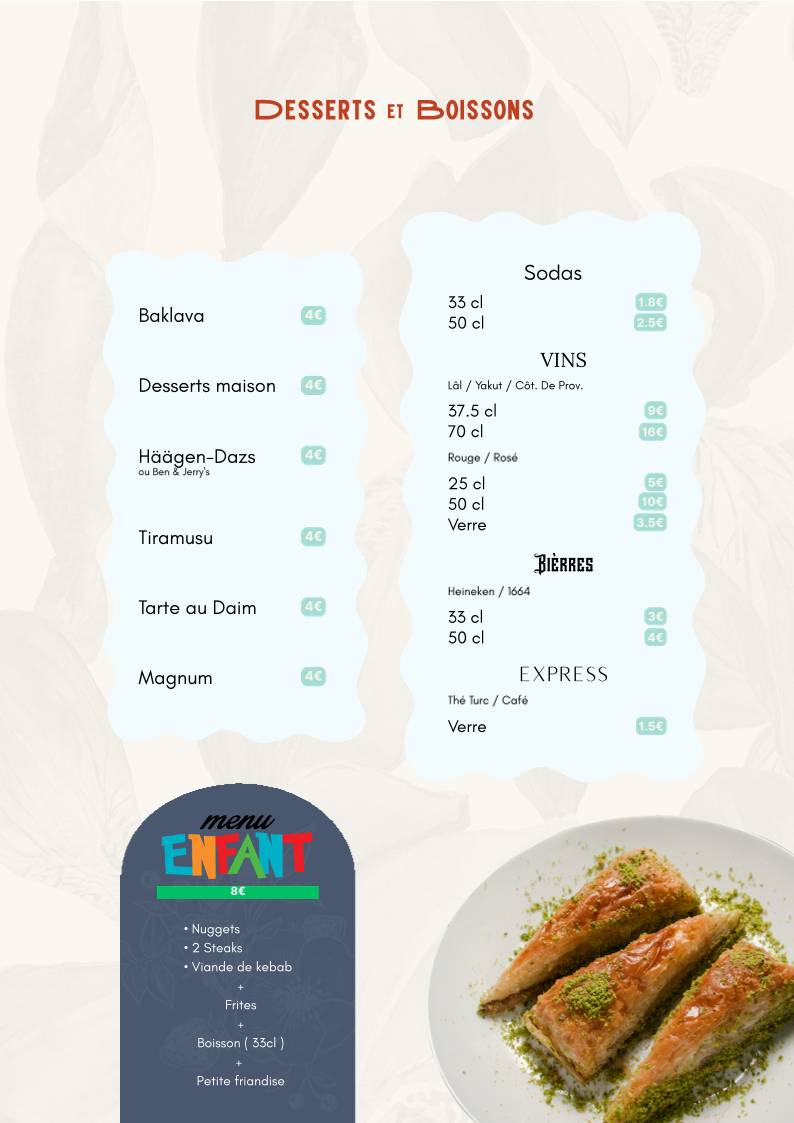 Menu de Zelal Kebab Rennes