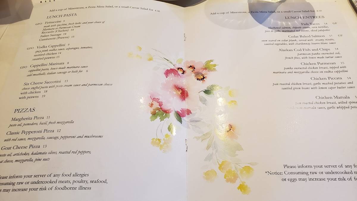 Menu at Zesta Cucina restaurant, Yakima