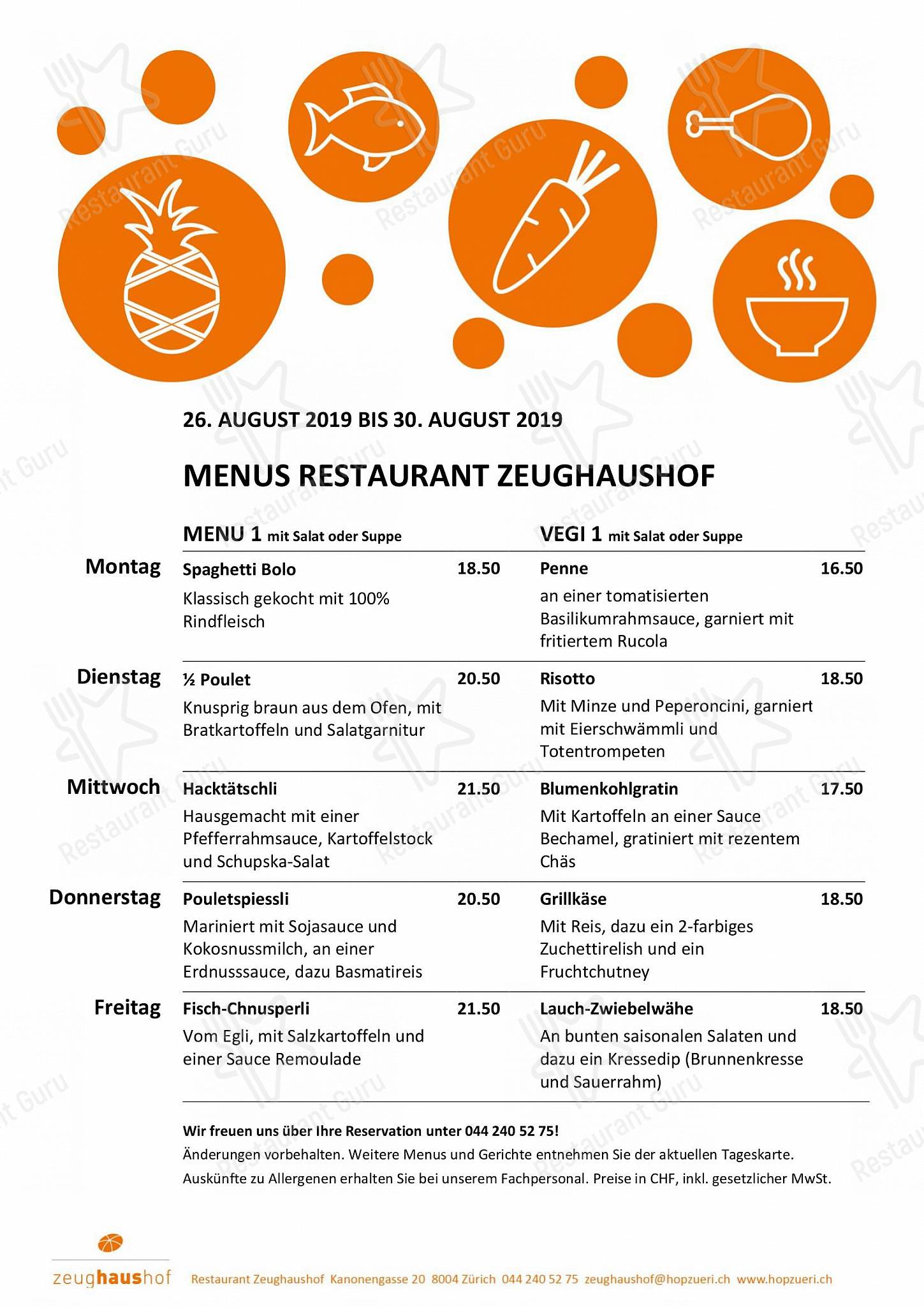 Menu di Restaurant Zeughaushof - Takeaway Menu