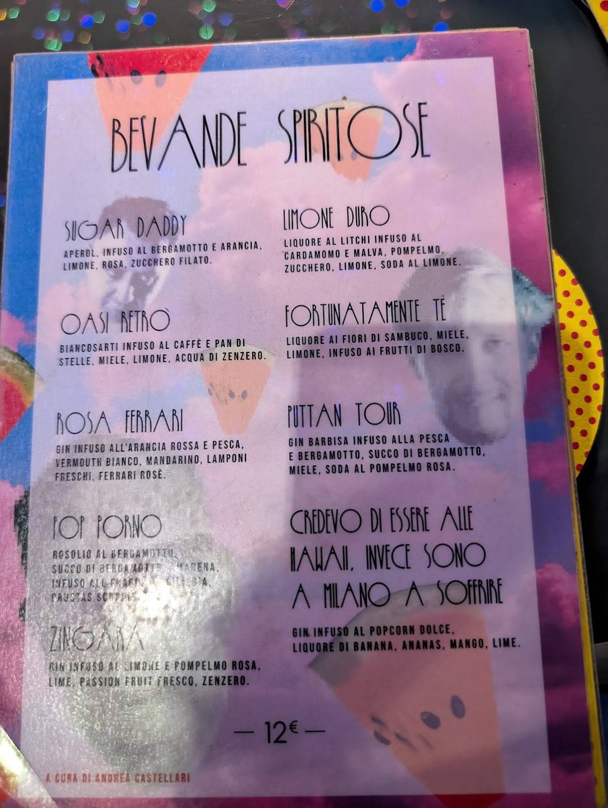Menu di Zizania via Celestino Cocktail bar Milano 