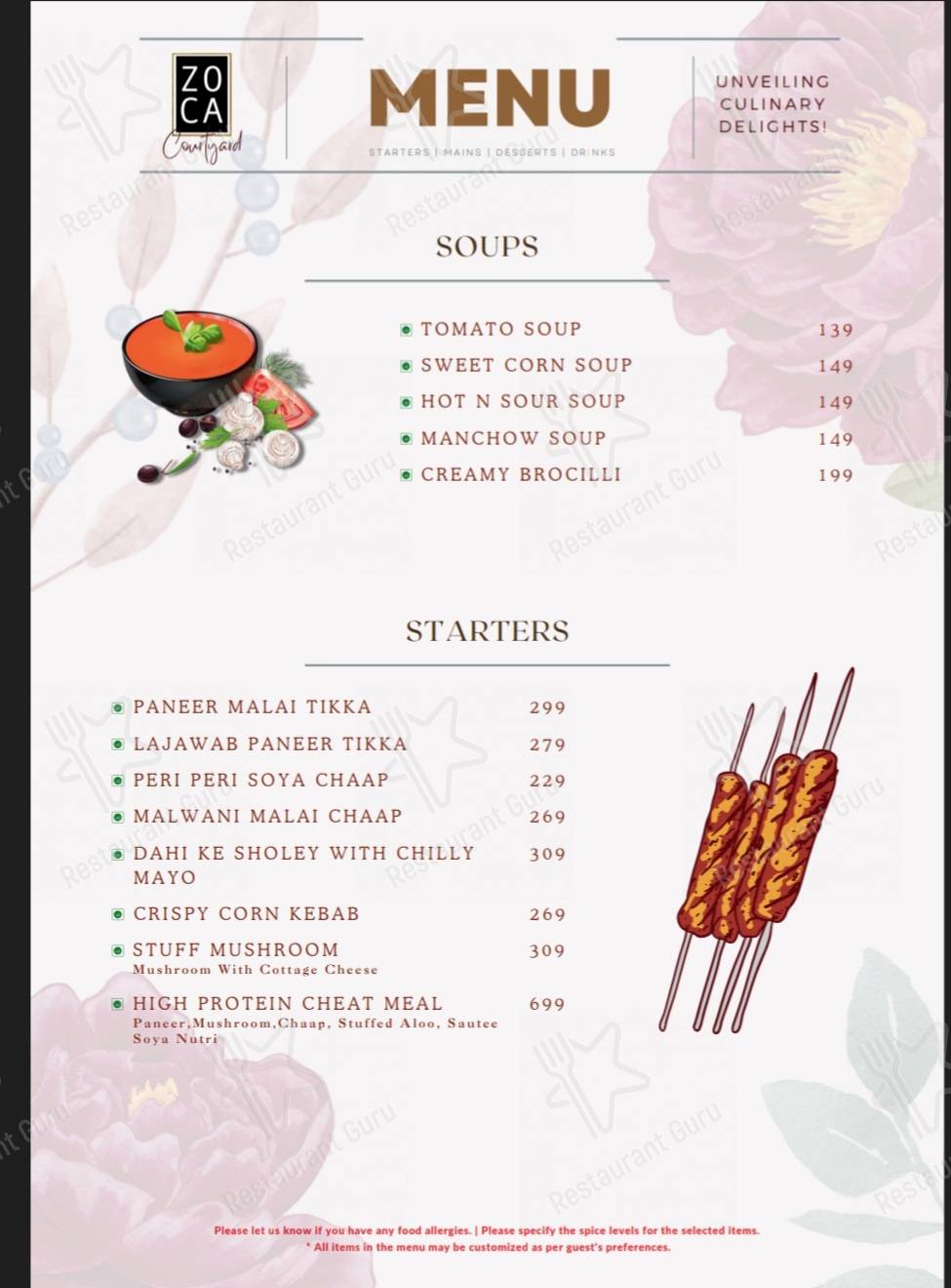 Zoca Courtyard Barmer menu - dishes and beverages