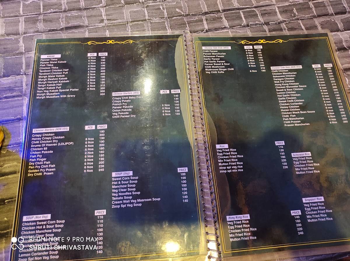 Zoop Restaurant menu