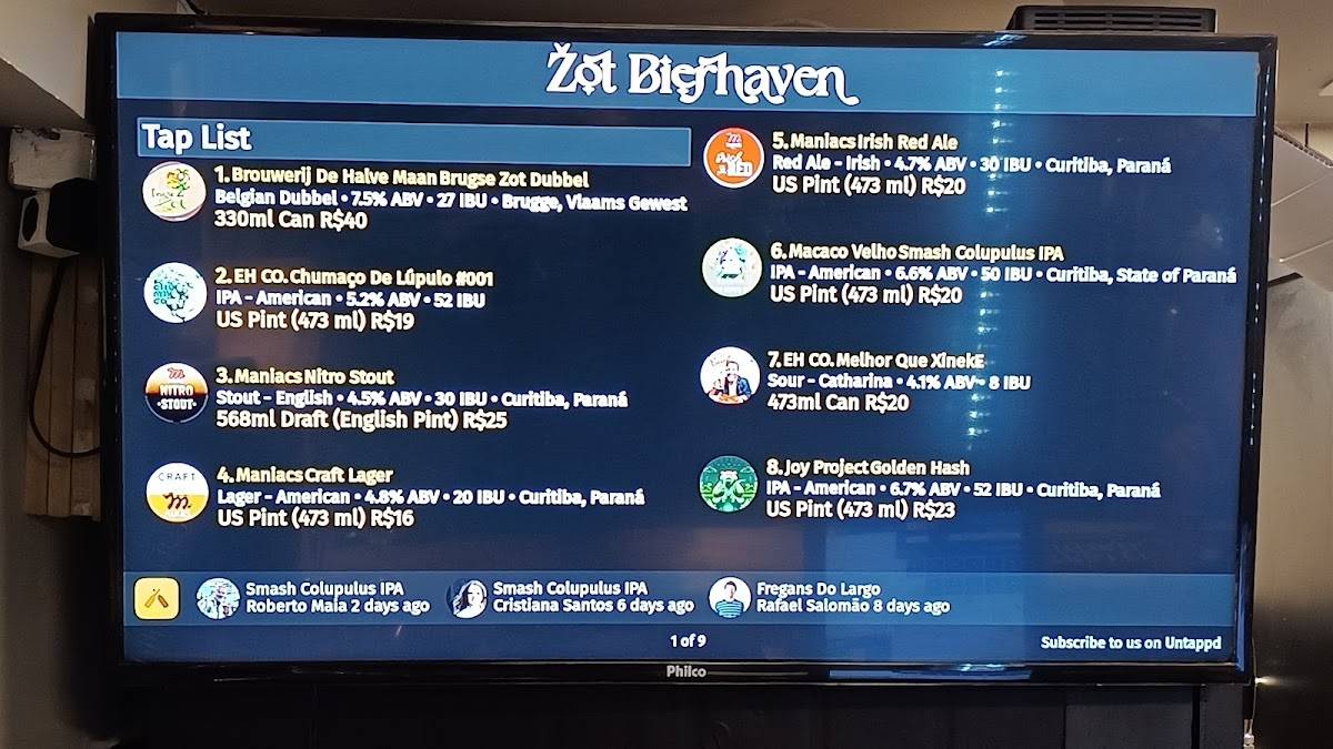 Zot Bierheaven cardápio