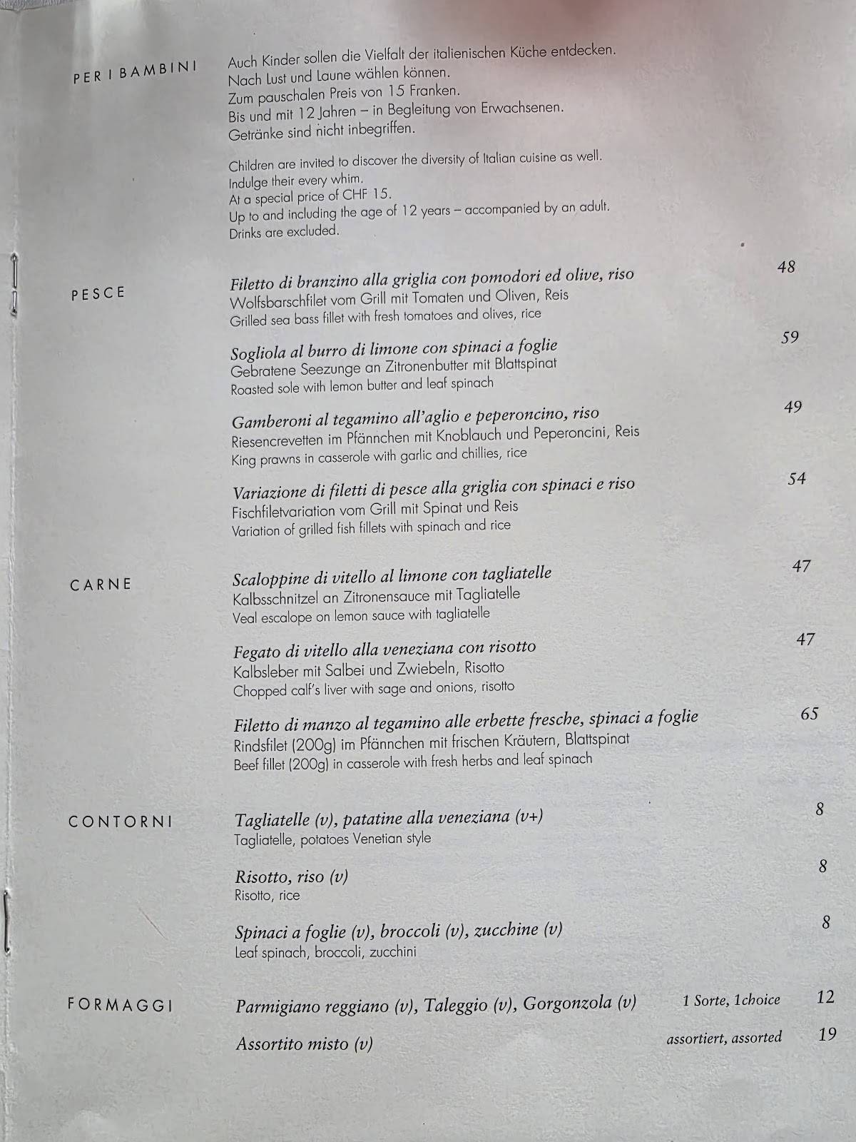 Menu di Bindella 