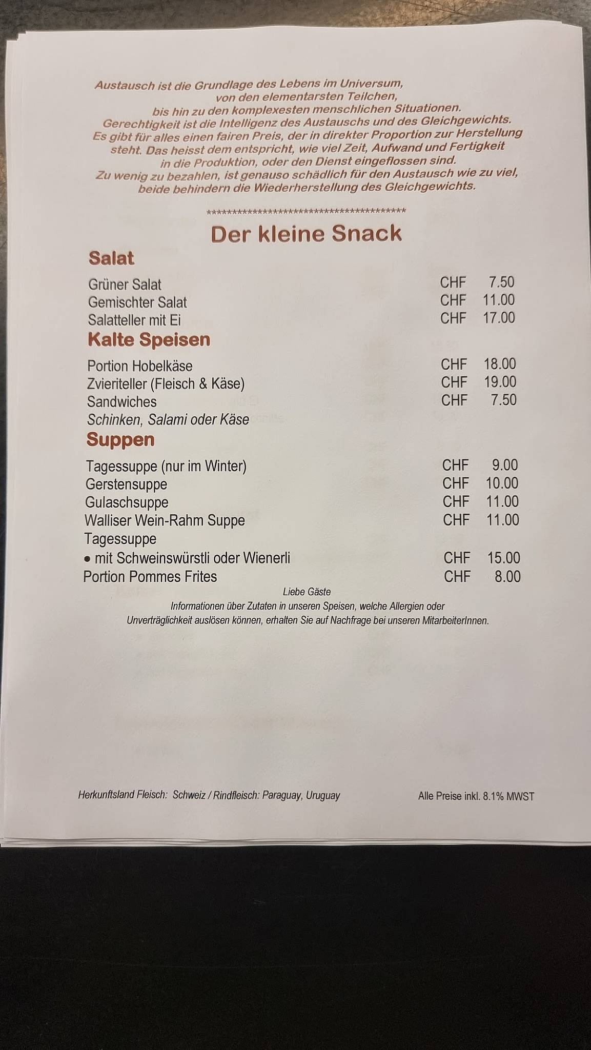 Menu di Restaurant Fang 