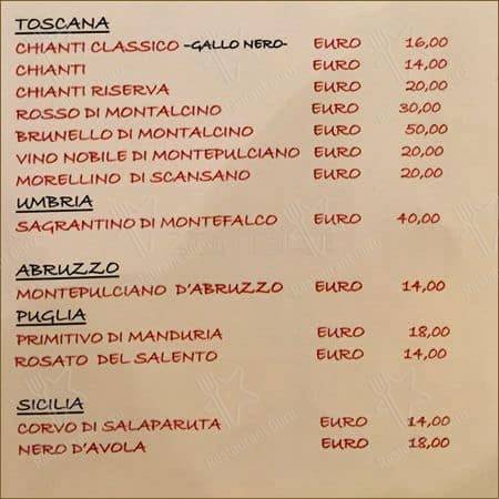 Menu de La Famigliola