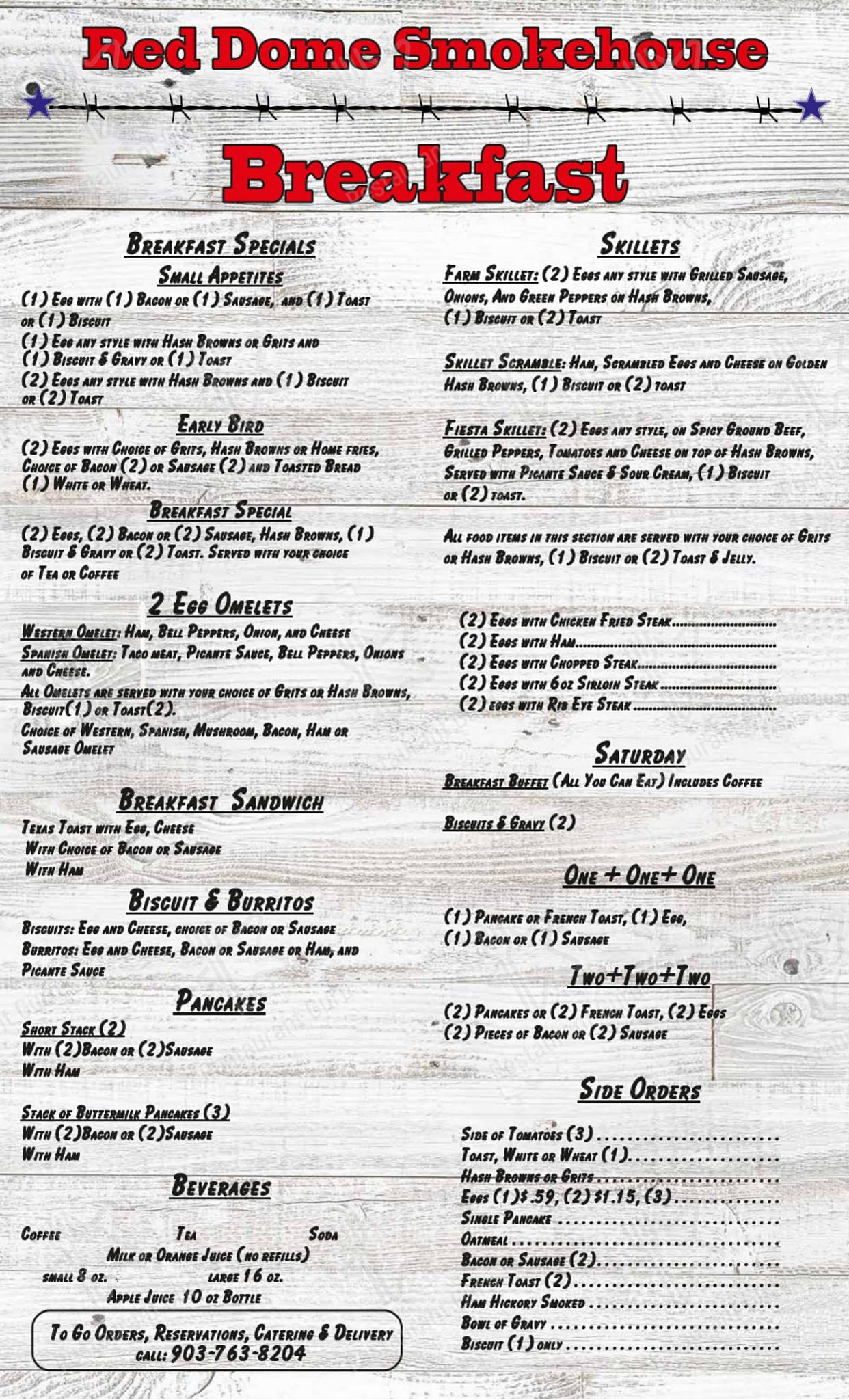 Menu at Red Dome Smokehouse steakhouse, Quitman