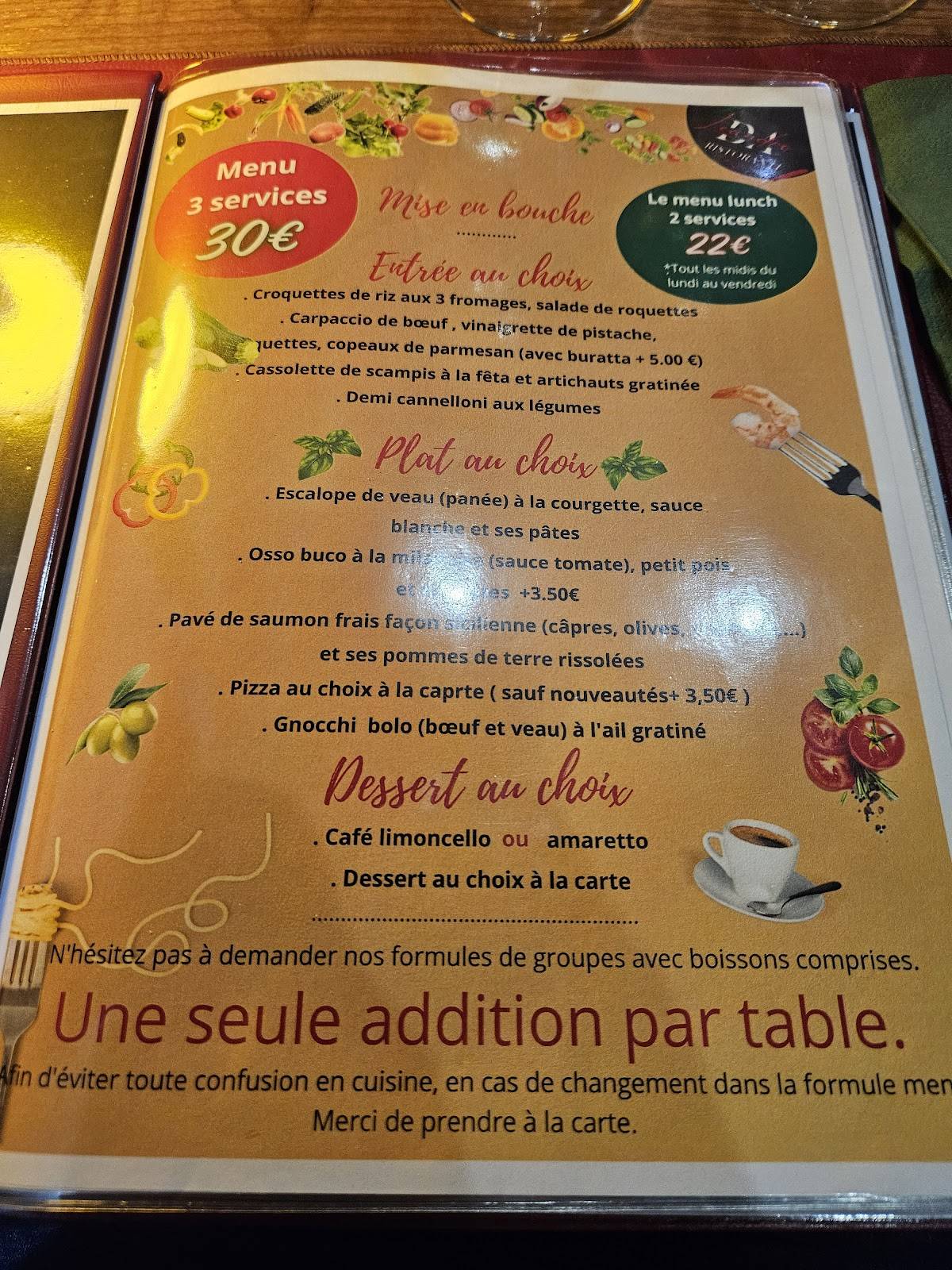 Menu de da leandro jemappes