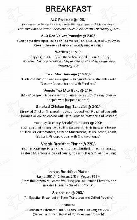 Autumn Leaf Cafe menu