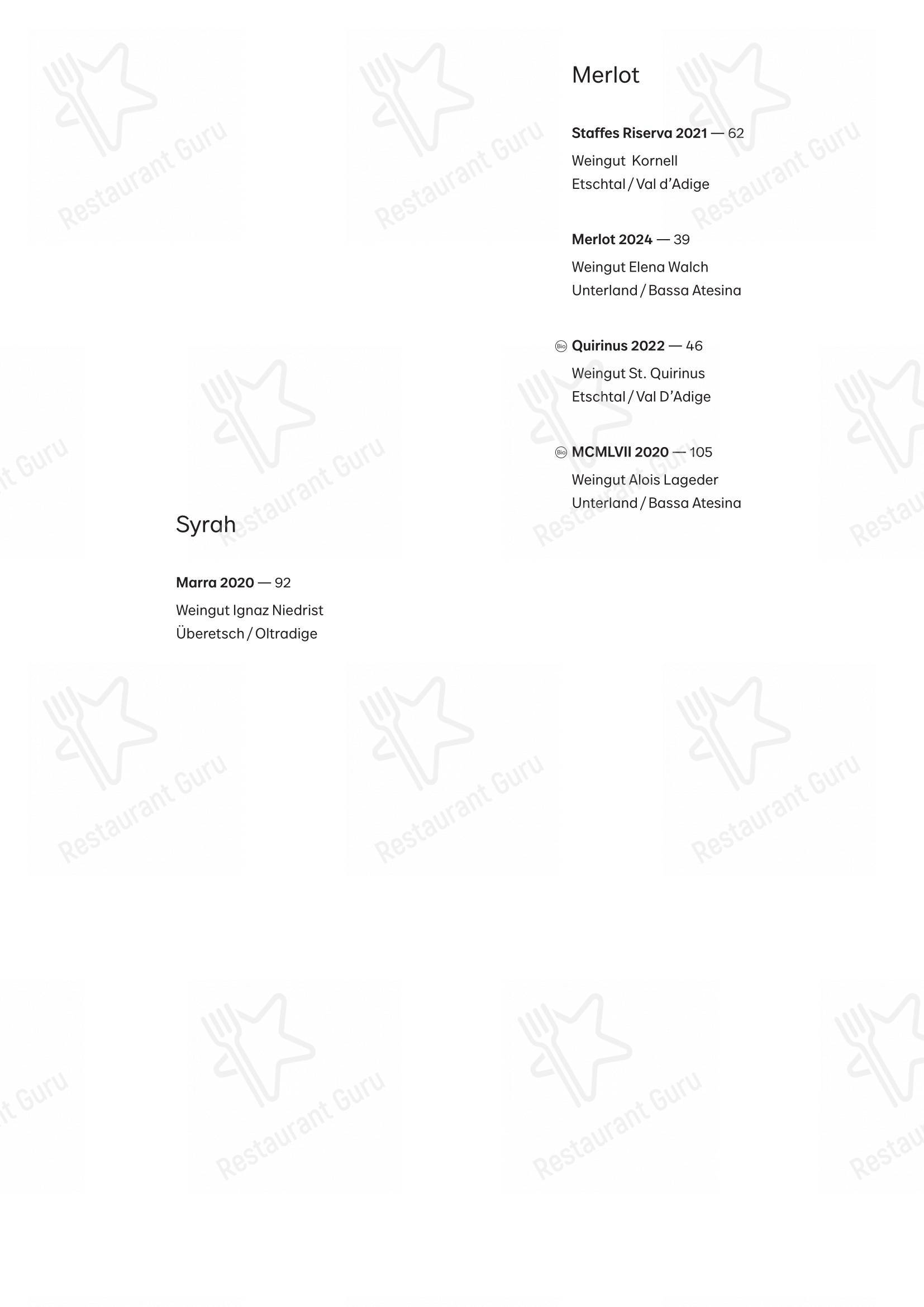 Menu bar per fink ristorante