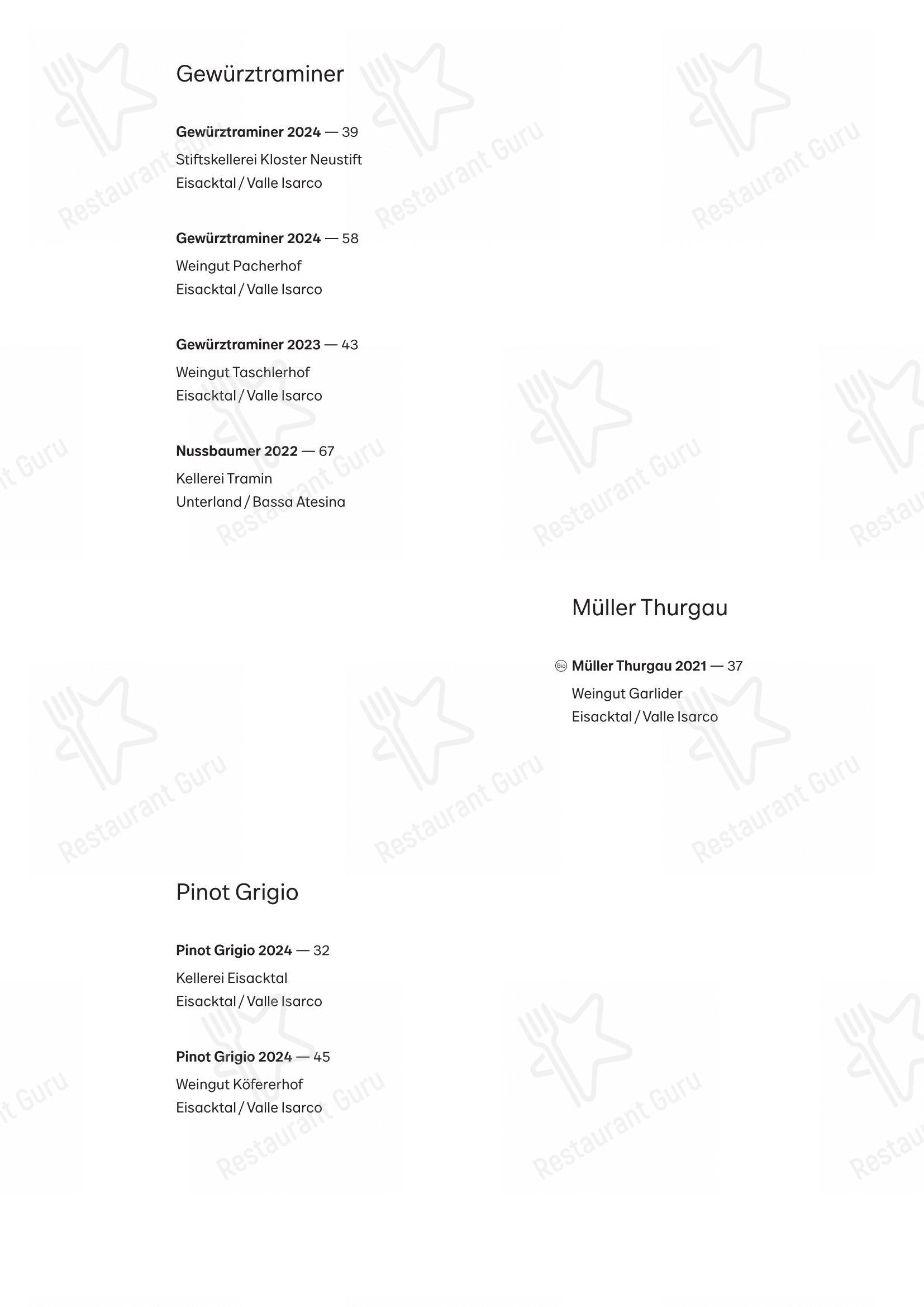 fink in Bressanone - Menu bar