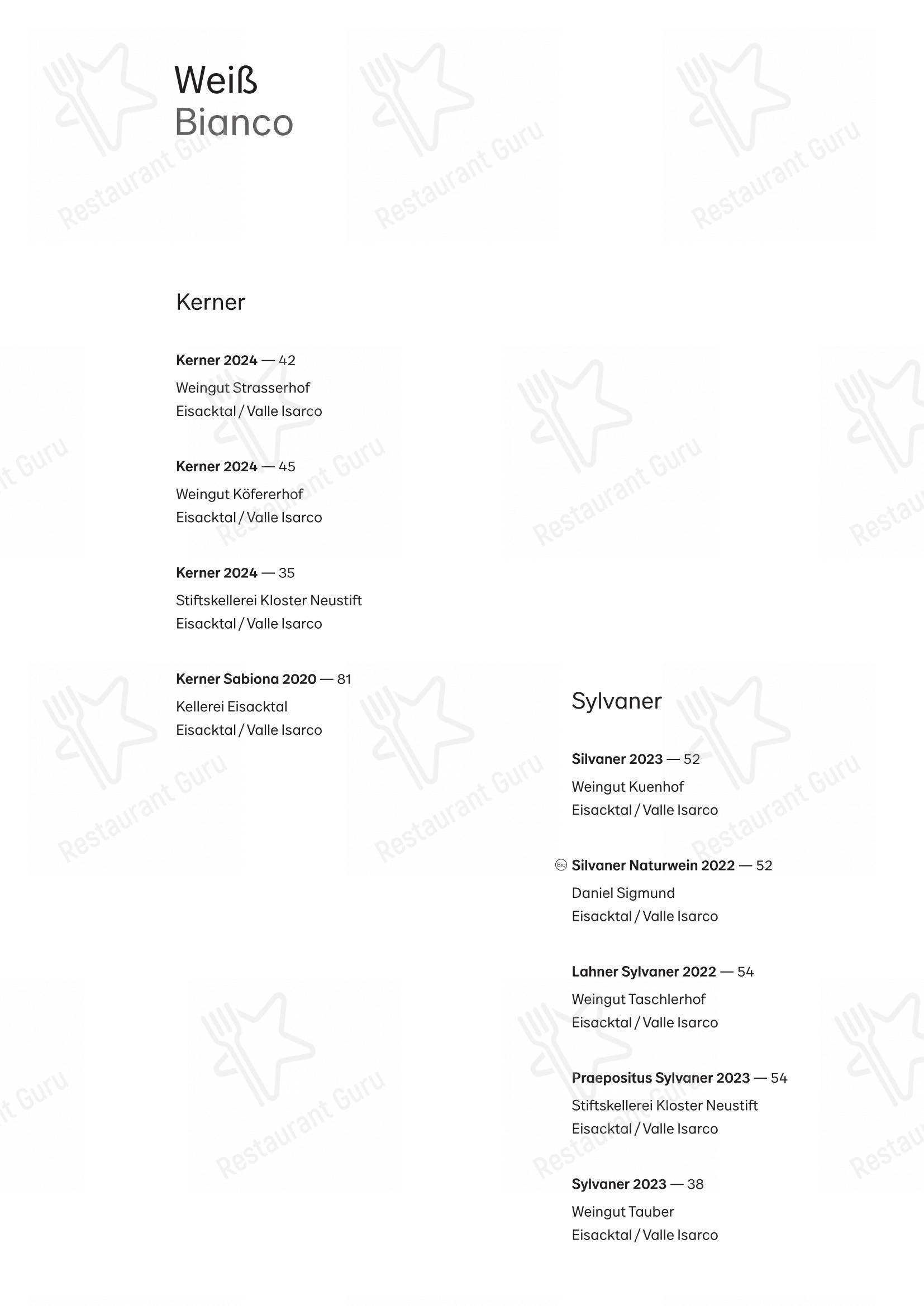 fink in Bressanone - Menu bar