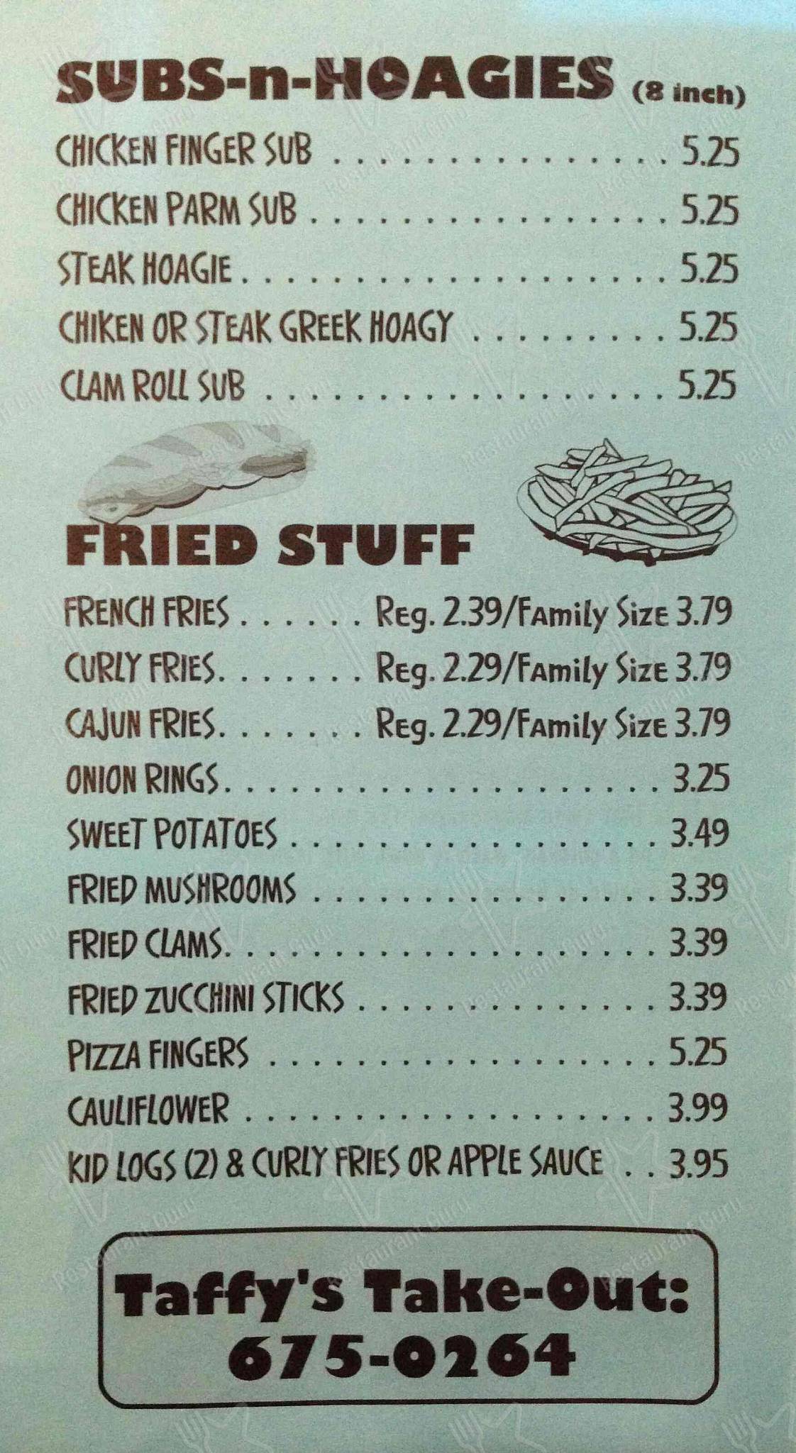 Menu at Taffy's Hot Dog Stand fast food, Orchard Park