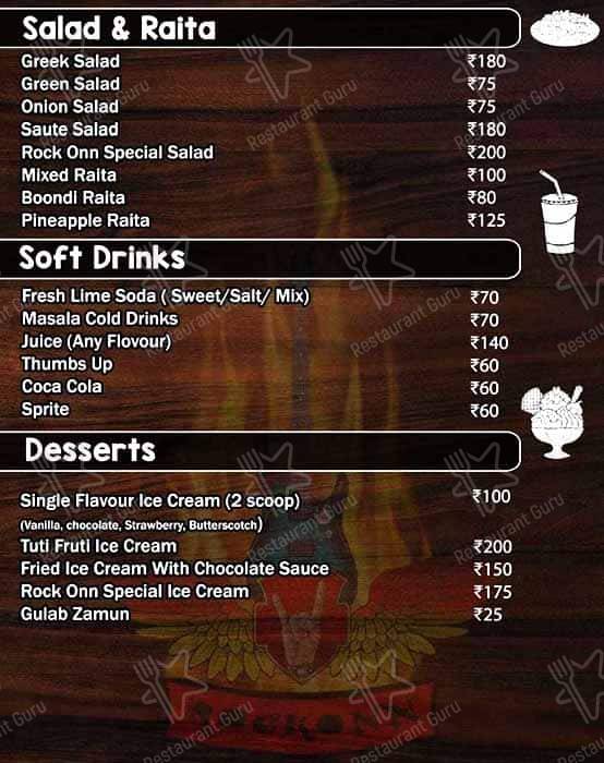 Rock Onn Restrobar menu
