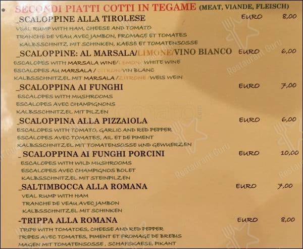 Menu de La Famigliola