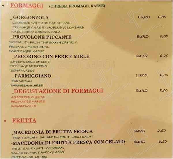 Menu de La Famigliola