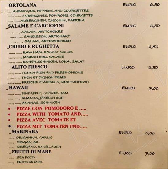 Menu de La Famigliola