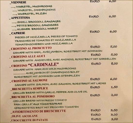 Menu de La Famigliola