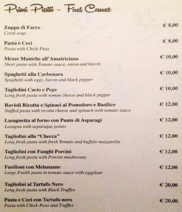 Menu de Osteria del Sostegno