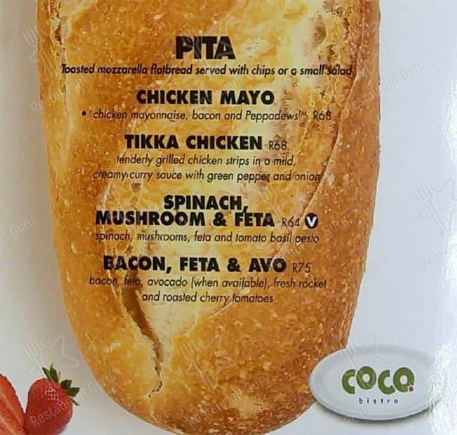 Menu at Coco Bistro Castle Walk restaurant, Pretoria, Castle Walk Centre